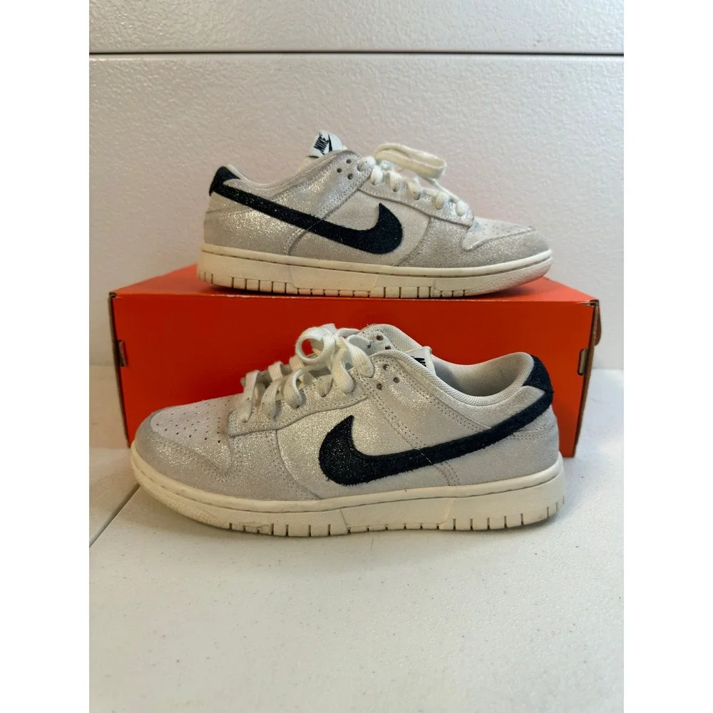 Nike Dunk Low Silver Glitter White Black 8.5W #2385